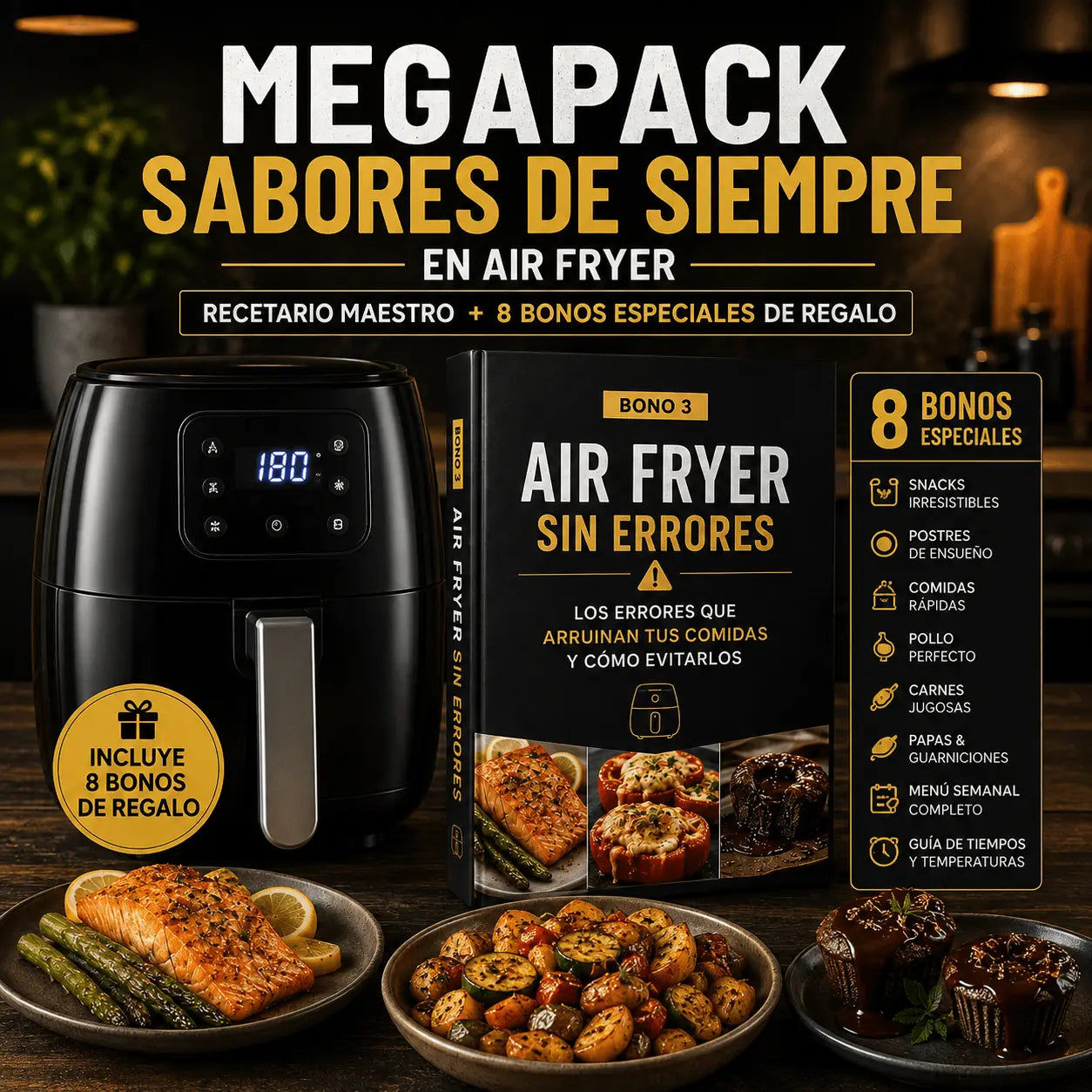 Megapack Sabores de Siempre en Air Fryer · Recetario Maestro + 8 Bonos Especiales de Regalo